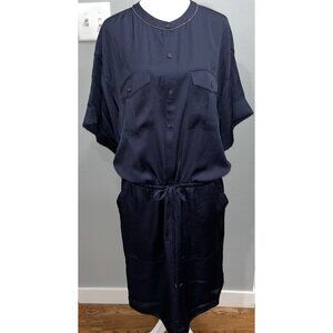 NWOT LAFAYETTE 148 Navy Blue Dress, Short Sleeve, Size L